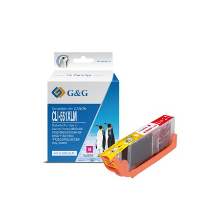 G&G kompatybilny ink / tusz z CLI551M XL, NP-C-0551XLM, magenta, 10,2ml, ml high capacity