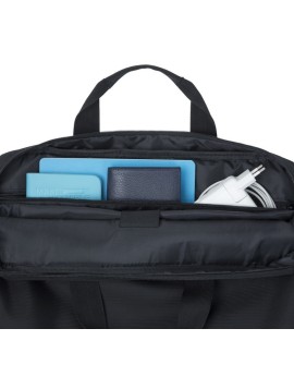 RIVACASE TORBA NA LAPTOP 16" REGENT, CZARNA, POLIESTER, KIESZENIE NA SMARTFON, DOKUMENTY, WIZYTÓWKI I AKCESORIA