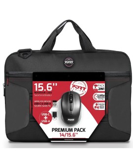 Zestaw torba + mysz PORT DESIGNS Premium Pack 501873 (Top Load wireless 1000 DPI USB-C/USB-A kolor czarny)