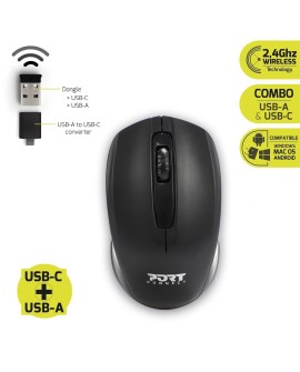 Zestaw torba + mysz PORT DESIGNS Premium Pack 501873 (Top Load wireless 1000 DPI USB-C/USB-A kolor czarny)