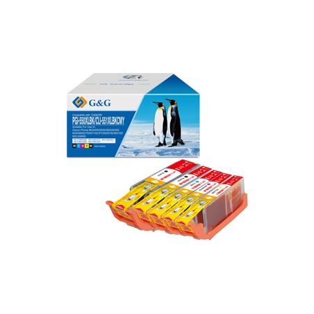 G&G kompatybilny ink / tusz z PGI-550BK/CLI-551BK/C/M/Y, NP-C-0550BK/551BK/C/M/Y, CMYK, 20,4ml + 10,2ml, ml