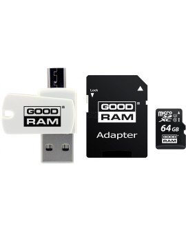 Karta pamięci z adapterem i czytnikiem kart GoodRam All in one M1A4-0640R12 (64GB Class 10 Adapter, Czytnik kart MicroSDHC,
