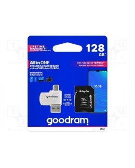 Karta pamięci z adapterem i czytnikiem kart GoodRam All in one M1A4-1280R12 (128GB Class 10 Adapter, Czytnik kart MicroSDHC,