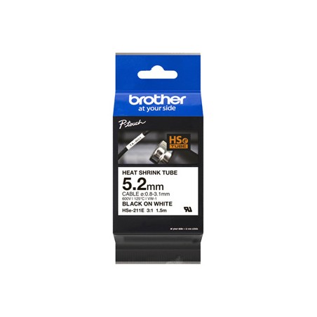 Brother oryginalny taśma do drukarek etykiet, Brother, HSE-211E, czarny druk/biały podkład, 1.5m, 5.2mm