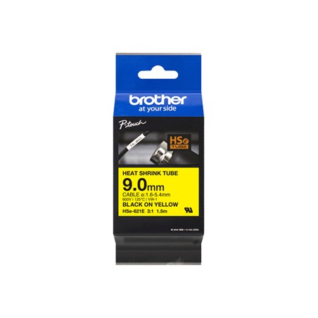Brother oryginalny taśma do drukarek etykiet, Brother, HSE-621E, czarny druk/żółty podkład, 1.5m, 9mm