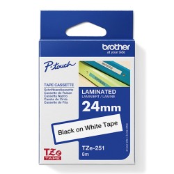 Brother oryginalny taśma do drukarek etykiet, Brother, TZE-251, czarny druk/biały podkład, laminowane, 8m, 24mm