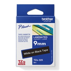 Brother oryginalny taśma do drukarek etykiet, Brother, TZE-325, biały druk/czarny podkład, laminowane, 8m, 9mm