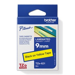 Brother oryginalny taśma do drukarek etykiet, Brother, TZE-621, czarny druk/żółty podkład, laminowane, 8m, 9mm
