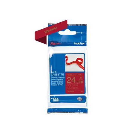 Brother oryginalny taśma do drukarek etykiet, Brother, TZE-RW54, złoty druk/red satin (czerwone wino) podkład, tekstylny, 4m, 24