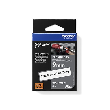 Brother oryginalny taśma do drukarek etykiet, Brother, TZE-FX221, czarny druk/biały podkład, laminowane, 8m, 9mm, flexibilní
