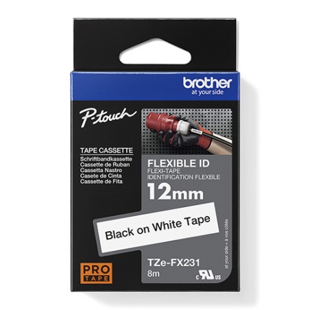 Brother oryginalny taśma do drukarek etykiet, Brother, TZE-FX231, czarny druk/biały podkład, laminowane, 8m, 12mm, flexibilní