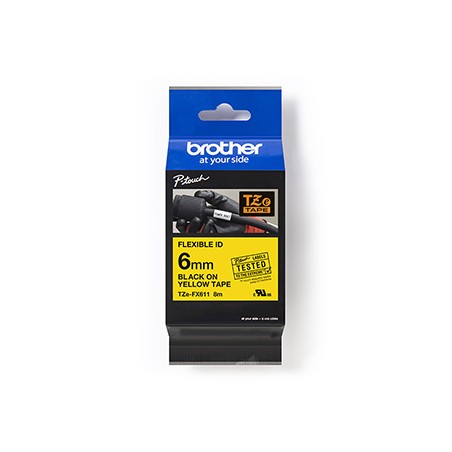 Brother oryginalny taśma do drukarek etykiet, Brother, TZE-FX611, czarny druk/żółty podkład, laminowane, 8m, 6mm, flexibilní