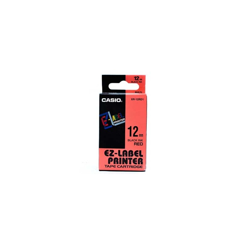 Casio oryginalny taśma do drukarek etykiet, Casio, XR-12RD1, czarny druk/czerwony podkład, nielaminowany, 8m, 12mm