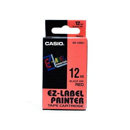 Casio oryginalny taśma do drukarek etykiet, Casio, XR-12RD1, czarny druk/czerwony podkład, nielaminowany, 8m, 12mm