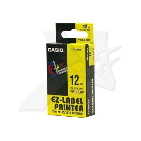 Casio oryginalny taśma do drukarek etykiet, Casio, XR-12YW1, czarny druk/żółty podkład, nielaminowany, 8m, 12mm