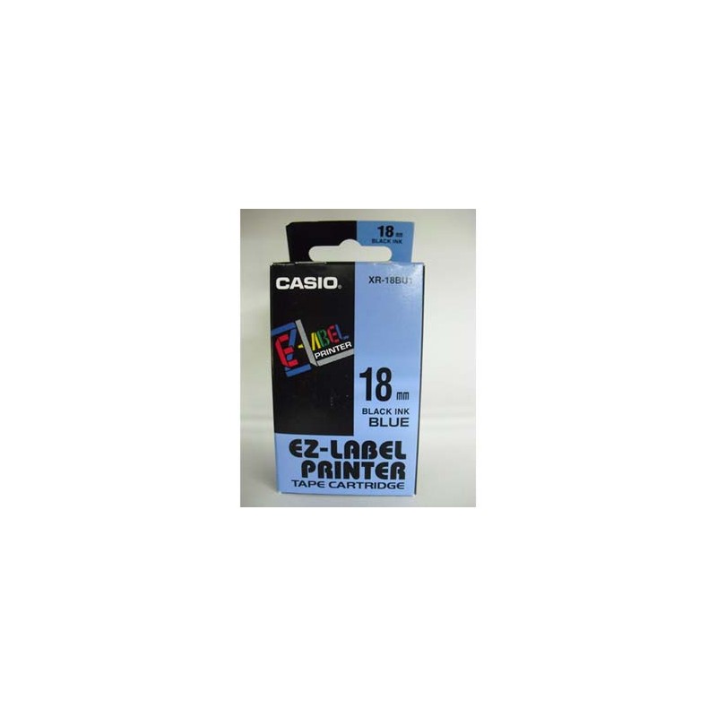 Casio oryginalny taśma do drukarek etykiet, Casio, XR-18BU1, czarny druk/niebieski podkład, nielaminowany, 8m, 18mm