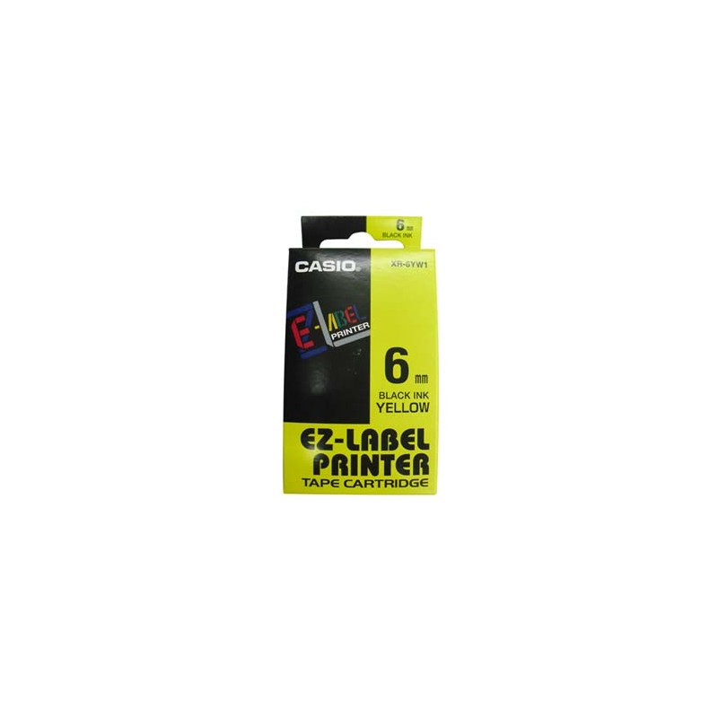 Casio oryginalny taśma do drukarek etykiet, Casio, XR-6YW1, czarny druk/żółty podkład, nielaminowany, 8m, 6mm