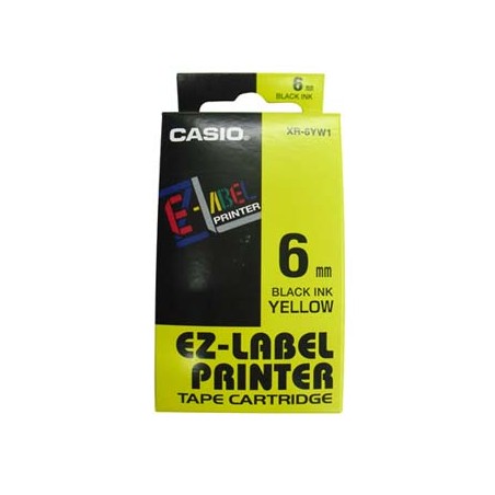 Casio oryginalny taśma do drukarek etykiet, Casio, XR-6YW1, czarny druk/żółty podkład, nielaminowany, 8m, 6mm