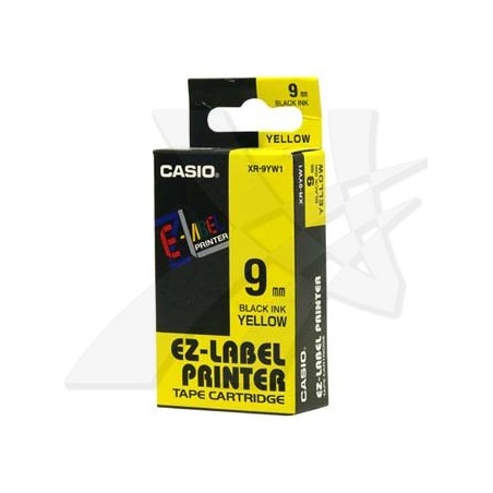 Casio oryginalny taśma do drukarek etykiet, Casio, XR-9YW1, czarny druk/żółty podkład, nielaminowany, 8m, 9mm