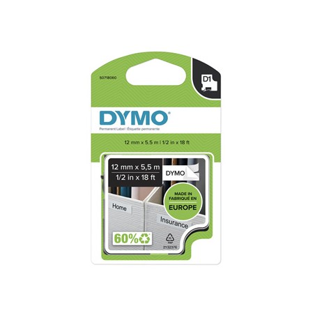 Dymo oryginalny taśma do drukarek etykiet, Dymo, 16959, S0718060, czarny druk/biały podkład, 5.5m, 12mm, D1 specjalna - poliestr