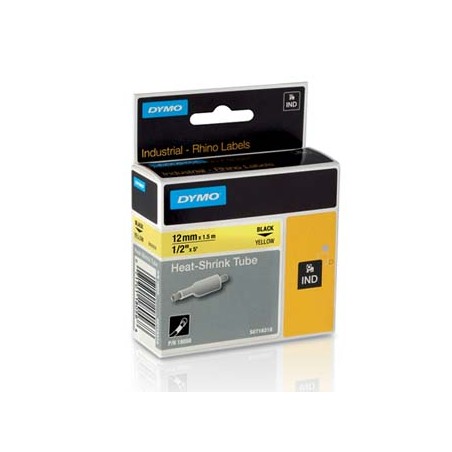 Dymo oryginalny taśma do drukarek etykiet, Dymo, 18056, S0718310, czarny druk/żółty podkład, 1.5m, 12mm, RHINO rurka termokurczl