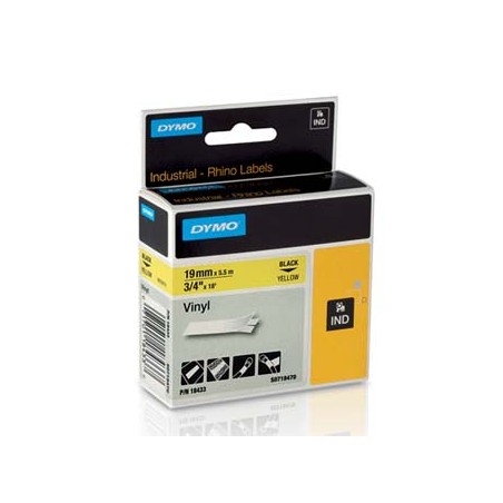 Dymo oryginalny taśma do drukarek etykiet, Dymo, 18433, S0718470, czarny druk/żółty podkład, 5.5m, 19mm, RHINO winylowa D1