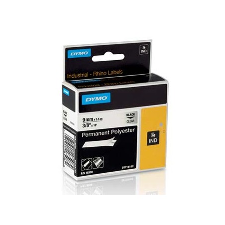 Dymo oryginalny taśma do drukarek etykiet, Dymo, 18508, S0718160, czarny druk/przezroczysty podkład, 5.5m, 9mm, RHINO poliestrow