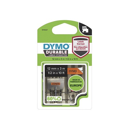Dymo oryginalny taśma do drukarek etykiet, Dymo, 1978367, czarny druk/pomarańczowy podkład, 3m, 12mm, D1, trwałe winylowe