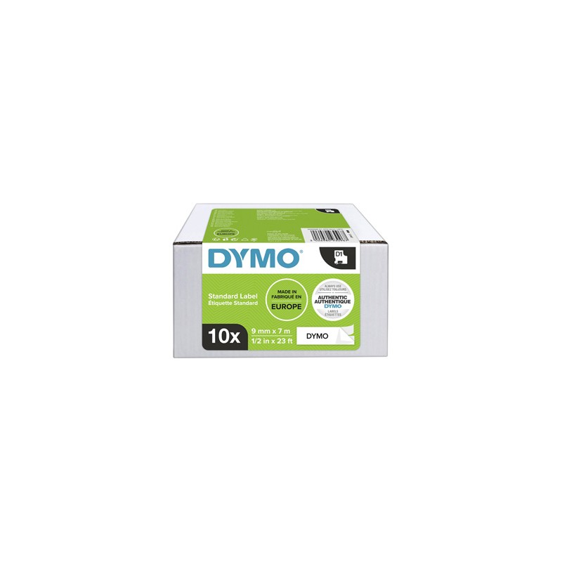 Dymo oryginalny taśma do drukarek etykiet, Dymo, 2093096, czarny druk/biały podkład, 7m, 9mm, op. 10 szt, cena za opakowanie, D1