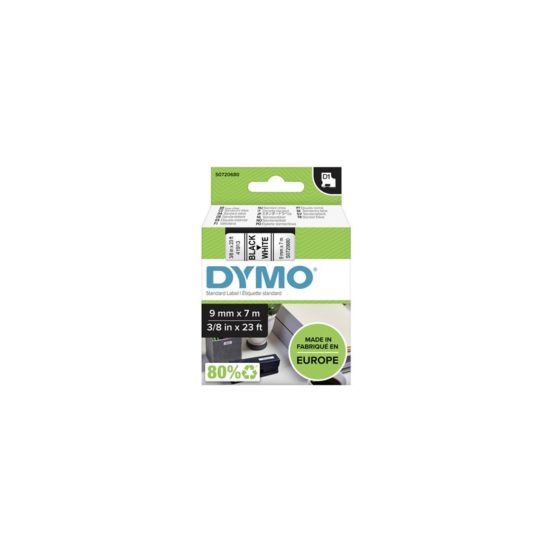 Dymo oryginalny taśma do drukarek etykiet, Dymo, 40913, S0720680, czarny druk/biały podkład, 7m, 9mm, D1