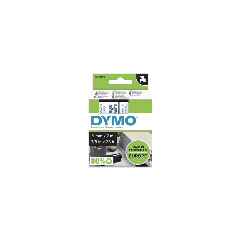 Dymo oryginalny taśma do drukarek etykiet, Dymo, 40914, S0720690, niebieski druk/biały podkład, 7m, 9mm, D1
