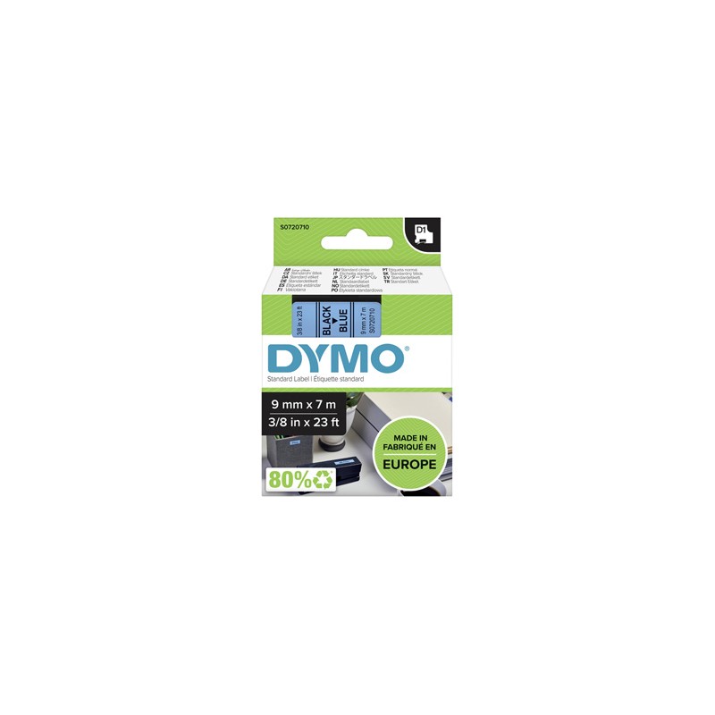 Dymo oryginalny taśma do drukarek etykiet, Dymo, 40916, S0720710, czarny druk/niebieski podkład, 7m, 9mm, D1