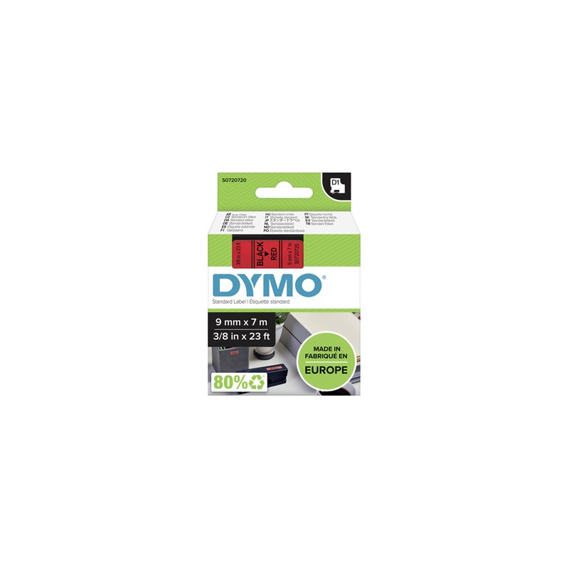 Dymo oryginalny taśma do drukarek etykiet, Dymo, 40917, S0720720, czarny druk/czerwony podkład, 7m, 9mm, D1