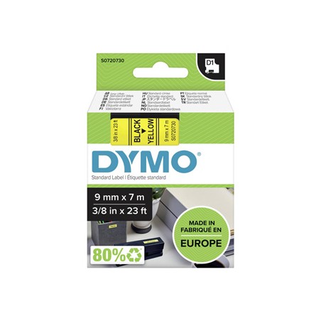 Dymo oryginalny taśma do drukarek etykiet, Dymo, 40918, S0720730, czarny druk/żółty podkład, 7m, 9mm, D1