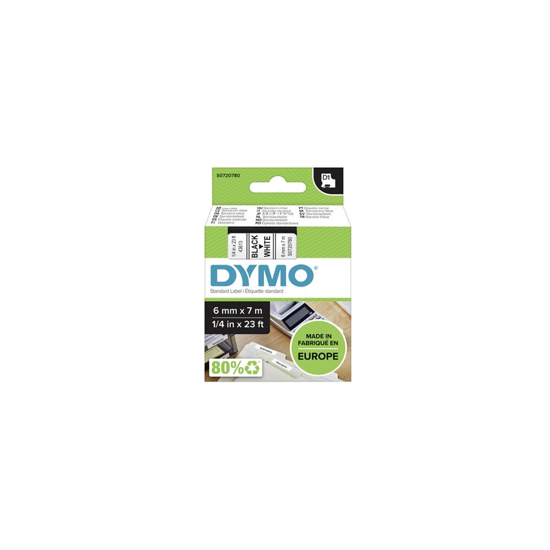 Dymo oryginalny taśma do drukarek etykiet, Dymo, 43613, S0720780, czarny druk/biały podkład, 7m, 6mm, D1