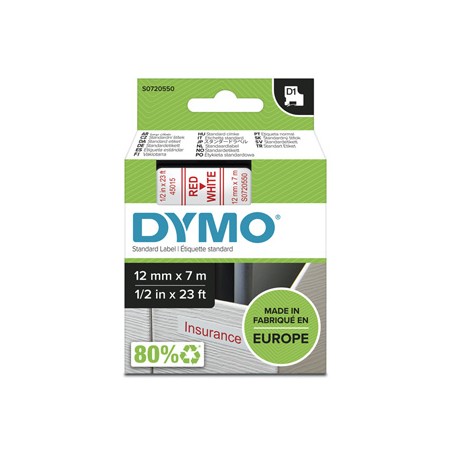 Dymo oryginalny taśma do drukarek etykiet, Dymo, 45015, S0720550, czerwony druk/biały podkład, 7m, 12mm, D1