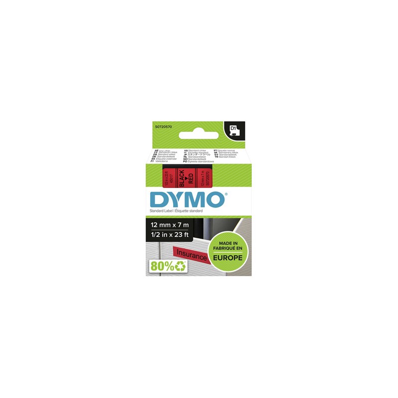 Dymo oryginalny taśma do drukarek etykiet, Dymo, 45017, S0720570, czarny druk/czerwony podkład, 7m, 12mm, D1