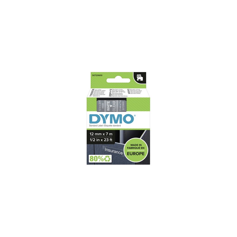 Dymo oryginalny taśma do drukarek etykiet, Dymo, 45020, S0720600, biały druk/przezroczysta podkład, 7m, 12mm, D1