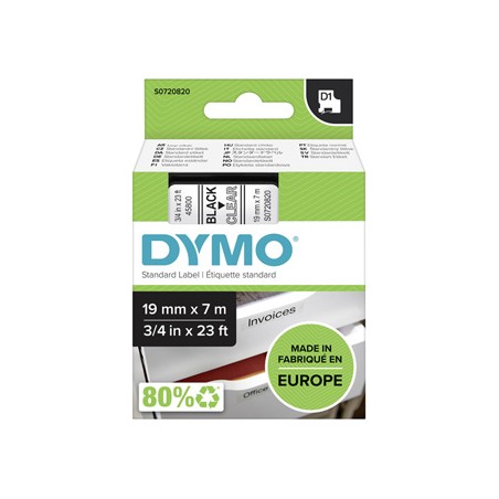 Dymo oryginalny taśma do drukarek etykiet, Dymo, 45800, S0720820, czarny druk/przezroczysty podkład, 7m, 19mm, D1