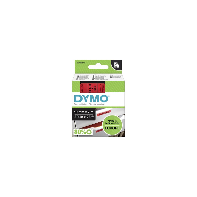 Dymo oryginalny taśma do drukarek etykiet, Dymo, 45807, S0720870, czarny druk/czerwony podkład, 7m, 19mm, D1