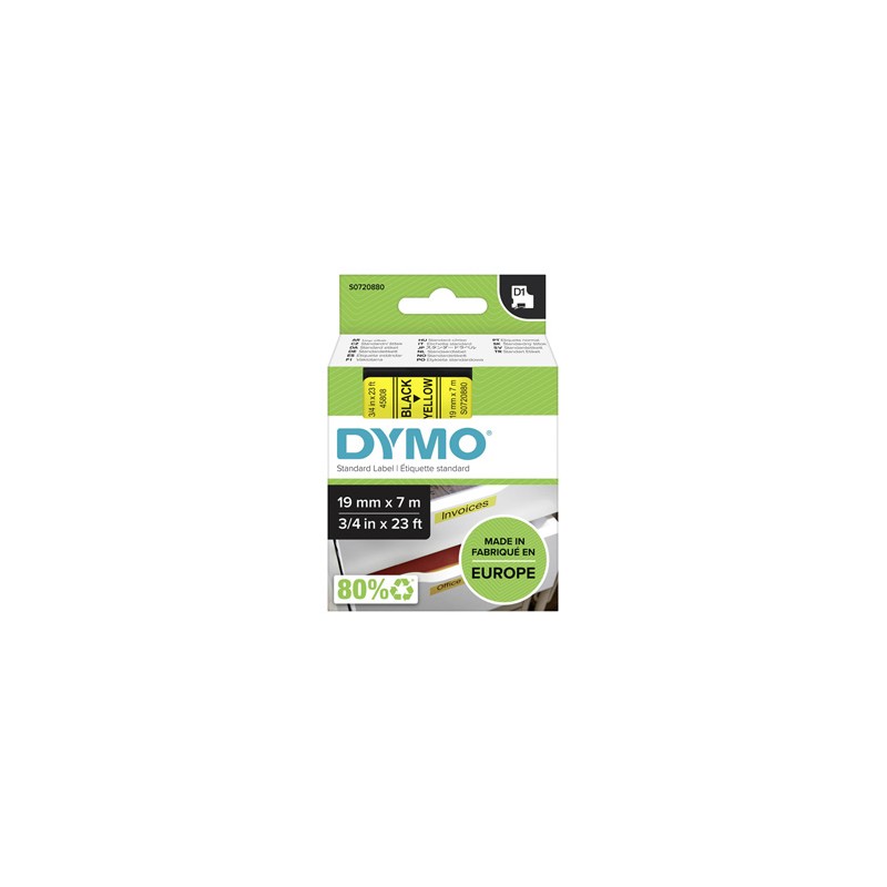 Dymo oryginalny taśma do drukarek etykiet, Dymo, 45808, S0720880, czarny druk/żółty podkład, 7m, 19mm, D1
