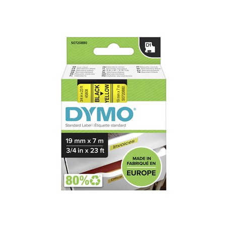 Dymo oryginalny taśma do drukarek etykiet, Dymo, 45808, S0720880, czarny druk/żółty podkład, 7m, 19mm, D1