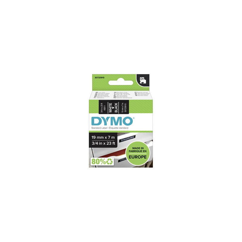 Dymo oryginalny taśma do drukarek etykiet, Dymo, 45811, S0720910, biały druk/czarny podkład, 7m, 19mm, D1