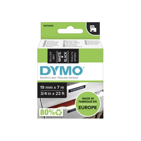 Dymo oryginalny taśma do drukarek etykiet, Dymo, 45811, S0720910, biały druk/czarny podkład, 7m, 19mm, D1