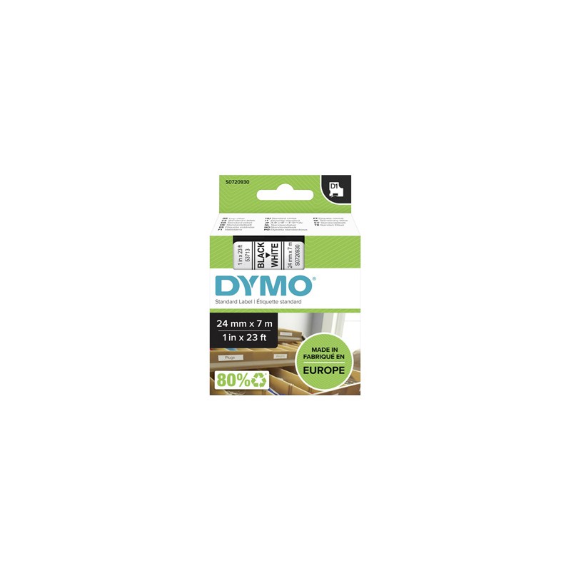 Dymo oryginalny taśma do drukarek etykiet, Dymo, 53713, S0720930, czarny druk/biały podkład, 7m, 24mm, D1