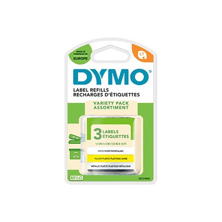 Dymo oryginalny taśma do drukarek etykiet, Dymo, 91241, S0721800, czarny druk/biały / żółty / srebrny podkład, 4m, 12mm, 3szt