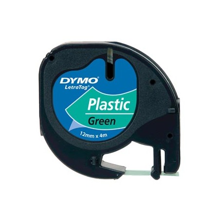 Dymo oryginalny taśma do drukarek etykiet, Dymo, 91204, S0721640, czarny druk/zielony podkład, 4m, 12mm, LetraTag taśma plastiko