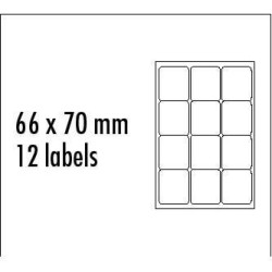 Logo etykiety 66mm x 70mm, A4, matowe, niebieskie, 12 etykiety, pakowane po 25 szt., do drukarek atramentowych i laserowych