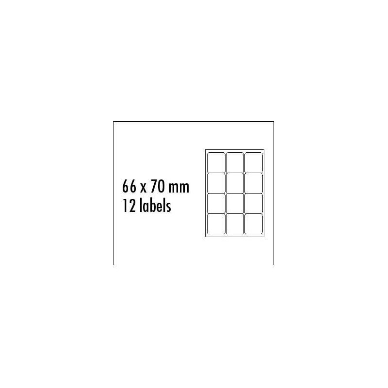 Logo etykiety 66mm x 70mm, A4, matowe, niebieskie, 12 etykiety, pakowane po 25 szt., do drukarek atramentowych i laserowych