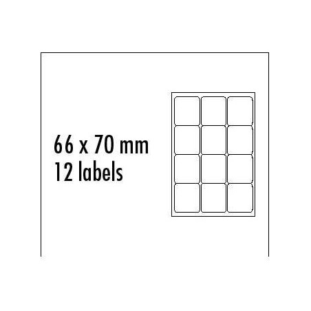 Logo etykiety 66mm x 70mm, A4, matowe, niebieskie, 12 etykiety, pakowane po 25 szt., do drukarek atramentowych i laserowych